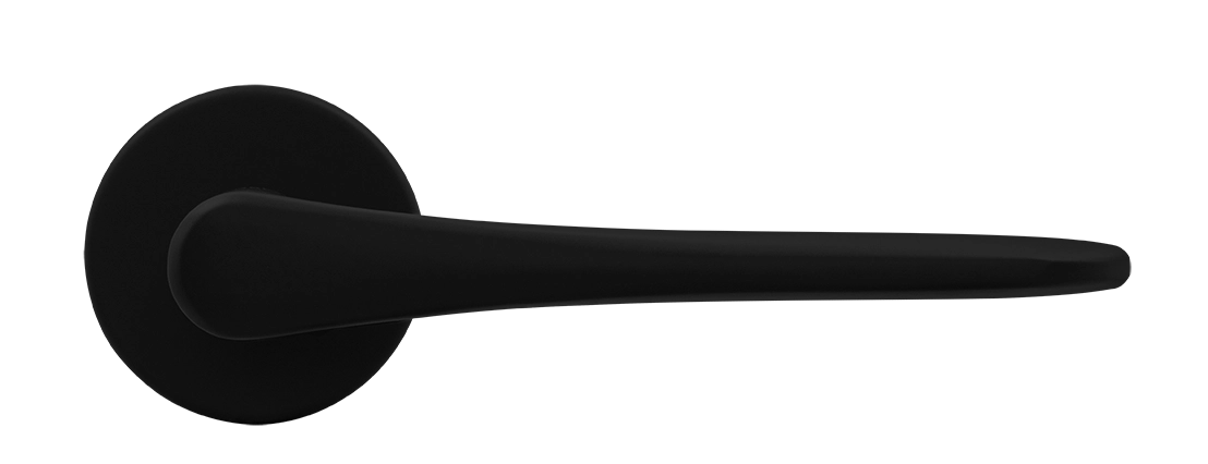 Ручка дверная AULA R5 NERO-ST на круглой розетке, цвет черный soft-touch, ЦАМ фото купить в Минске