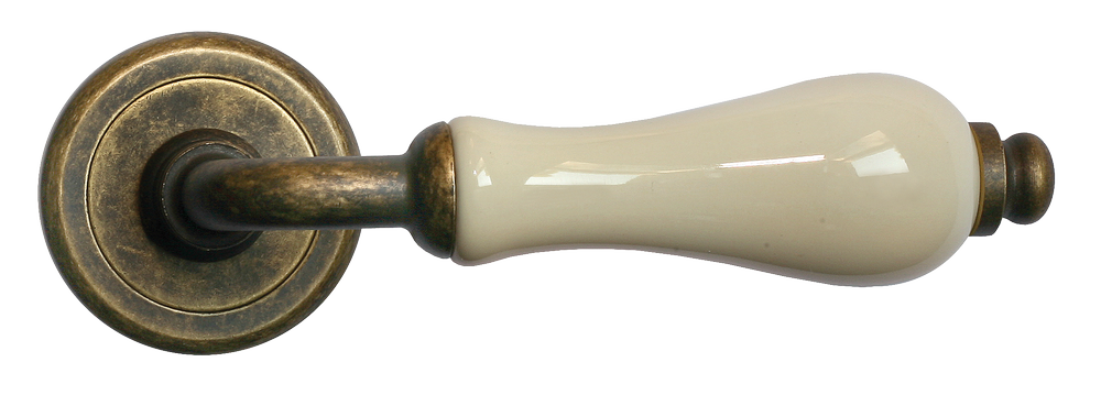 Ручка дверная CERAMICA R4 OBR/CHAMP раздельная на круглой розетке, цвет - бронза/шампань, латунь фото купить в Минске