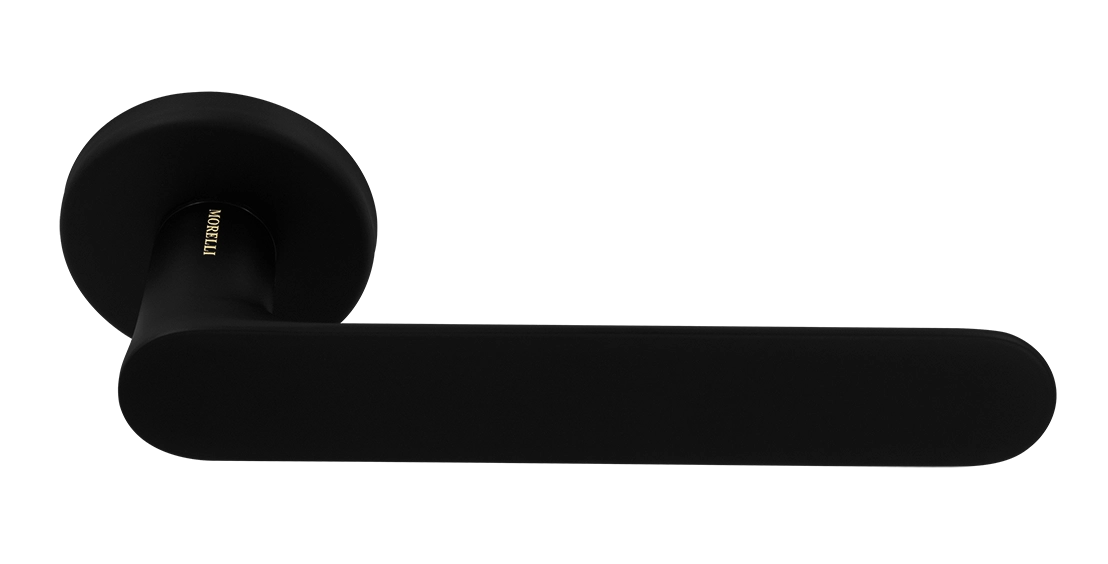 Ручка дверная LE BOAT R5 NERO-ST раздельная на круглой розетке, цвет черный soft-touch, латунь фото купить Минск