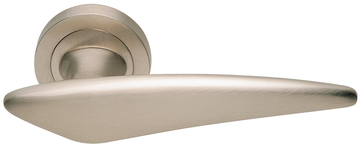 Ручка дверная BOLID R2 NIS раздельная на круглой розетке, цвет матовый никель, латунь фото купить Минск