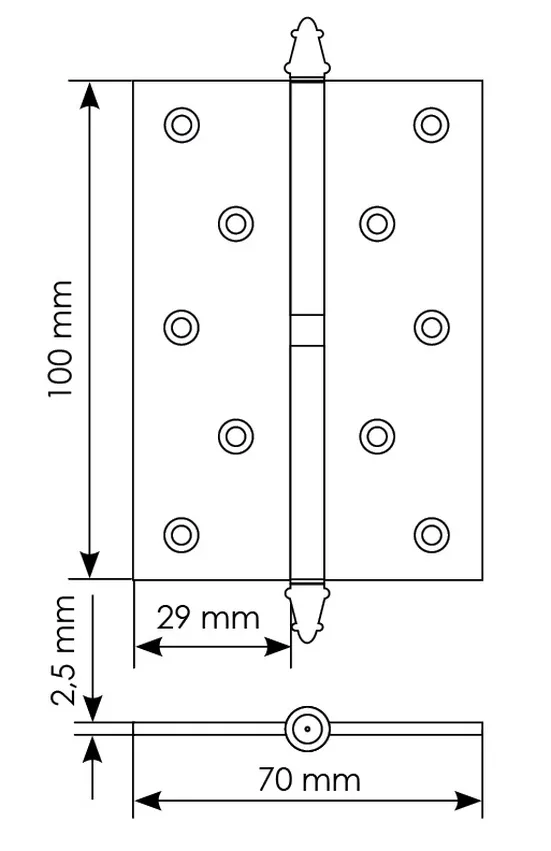 Петля карточная разъемная MSN 100X70X2.5 R COF с подшипником стальная правая, врезная, цвет кофе фото купить в Минске