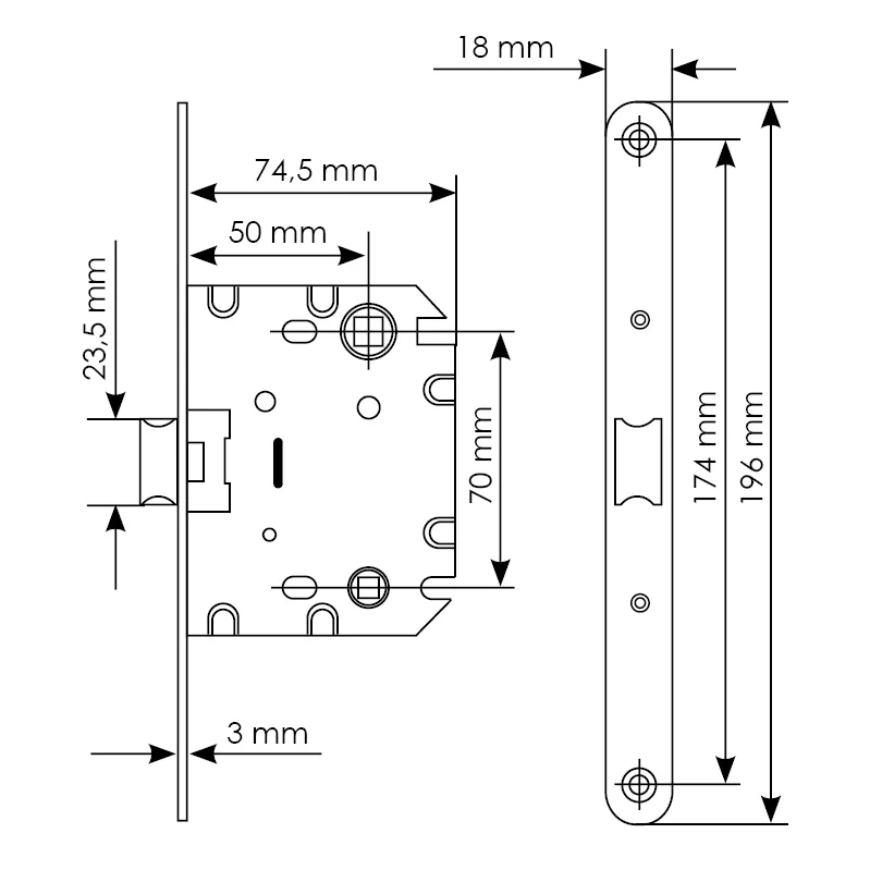 Защелка межкомнатная 1870P SN -IND SP-1 с ответной планкой, бесшумная сантехническая, цвет никель фото купить в Минске