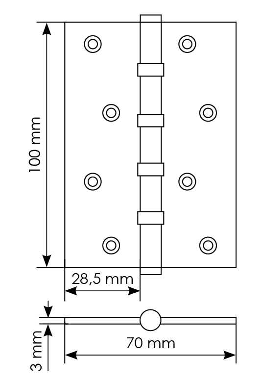 Петля карточная универсальная MBU 100X70X3-4BB COF латунь,врезная,цвет кофе фото купить в Минске