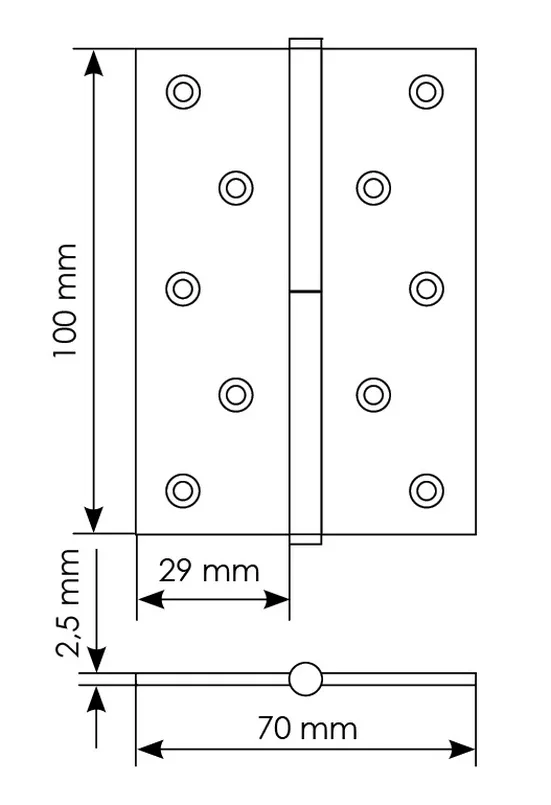 Петля карточная разъемная MSD 100X70X2.5 PC R стальная правая, врезная, цвет хром фото купить в Минске