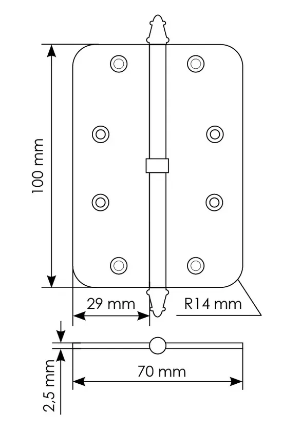 Петля разъемная MS-C 100X70X2.5 AB R правая скругленная, врезная, цвет бронза, сталь фото купить в Минске