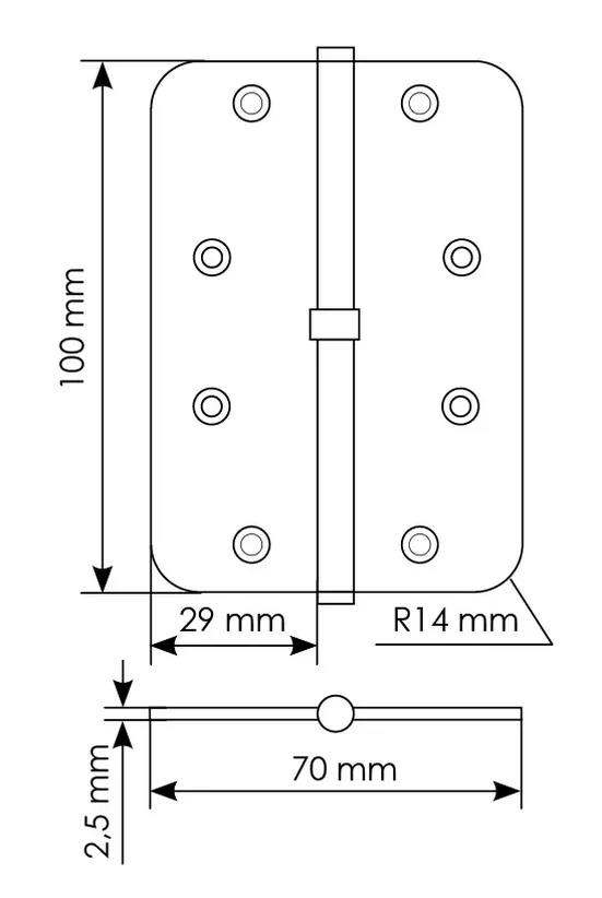 MSD-C 100X70X2.5 AB R, петля стальная скругленная правая без коронки, цвет - бронза фото купить в Минске