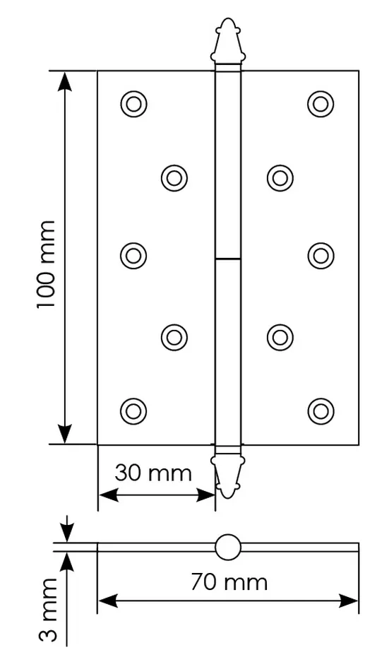 Петля карточная латунная разъемная MB 100X70X3 SC L C с коронкой левая, врезная, цвет матовый хром фото купить в Минске