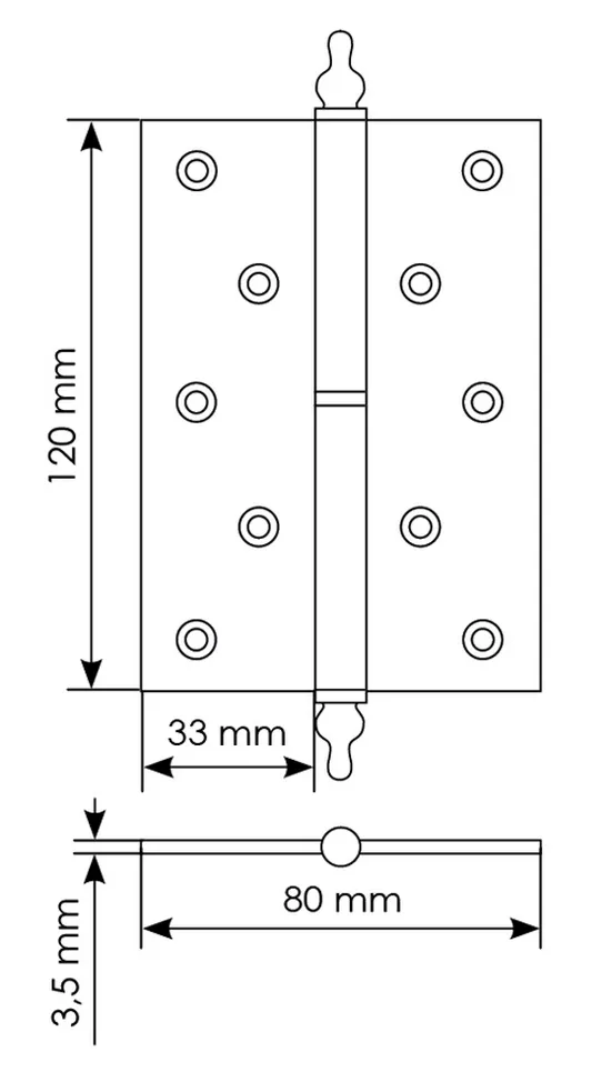 Петля карточная разъемная латунная MB 120X80X3.5 SG R C с коронкой правая,врезная, цвет матовое золото фото купить в Минске