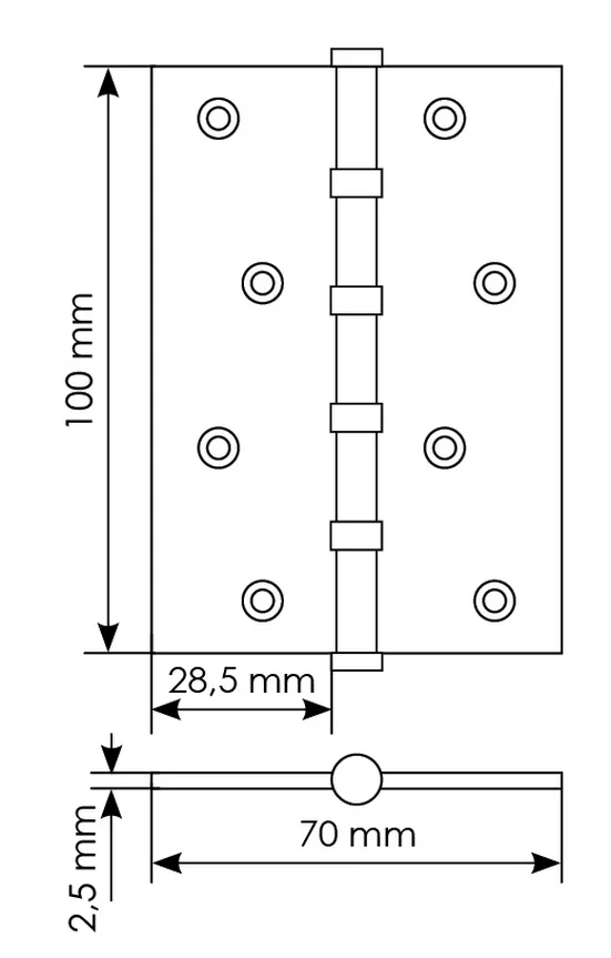 Петля универсальная карточная MS 100X70X2.5-4BB W стальная, врезная, цвет белый, сталь фото купить в Минске